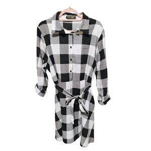 FancyInn‎ New York London Buffalo Plaid Christmas Dress XL Pockets Side Zip Tie